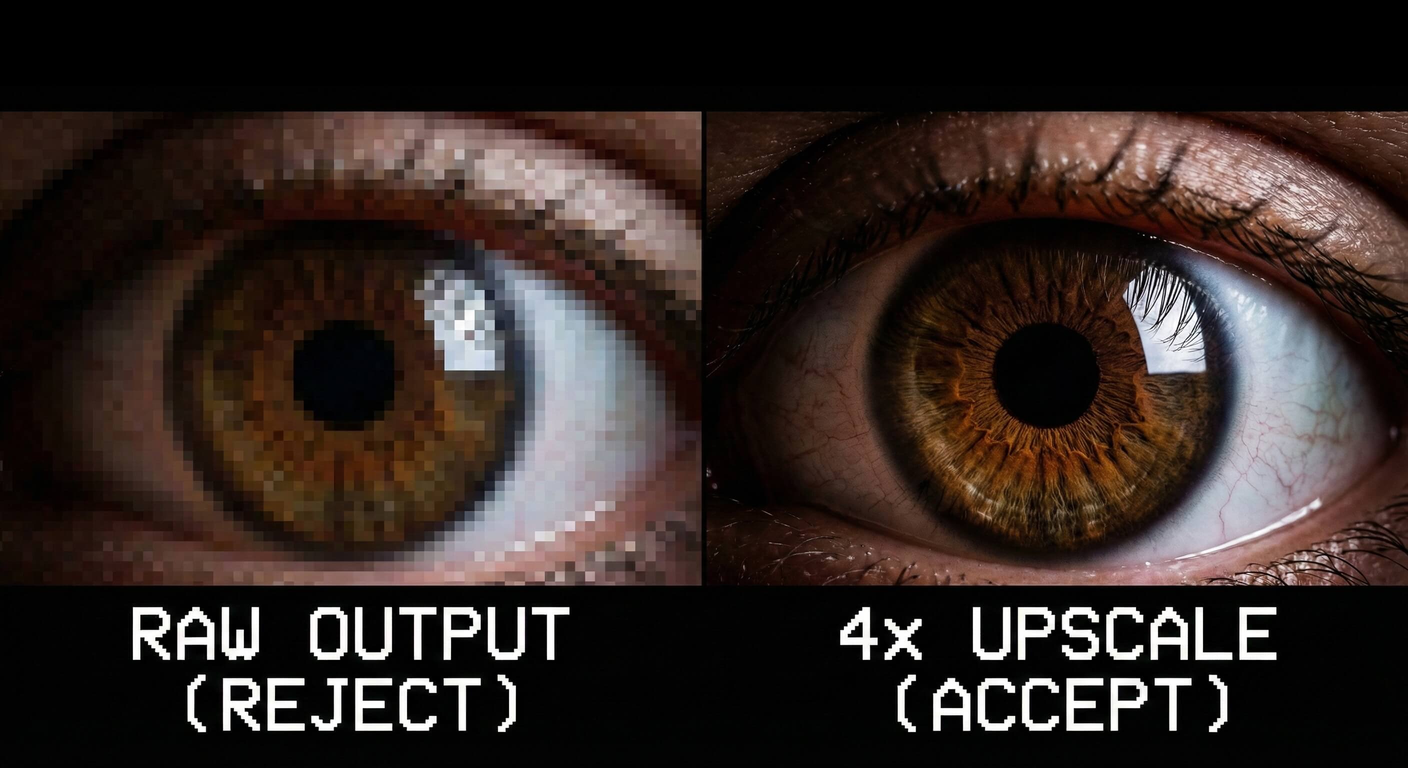 Comparison of raw AI image vs upscaled image for Adobe Stock requirements.