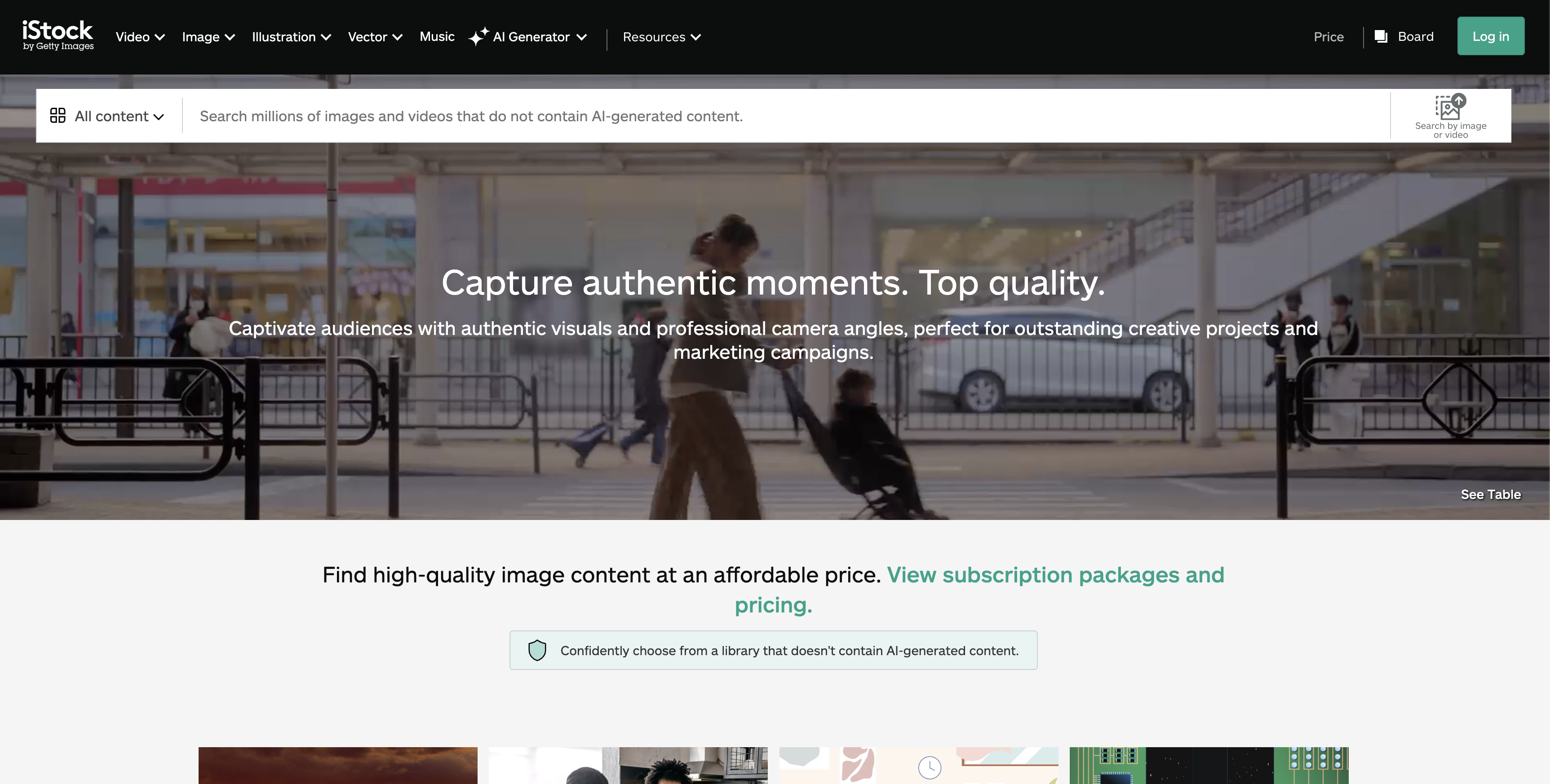 iStock by Getty Images homepage with search bar