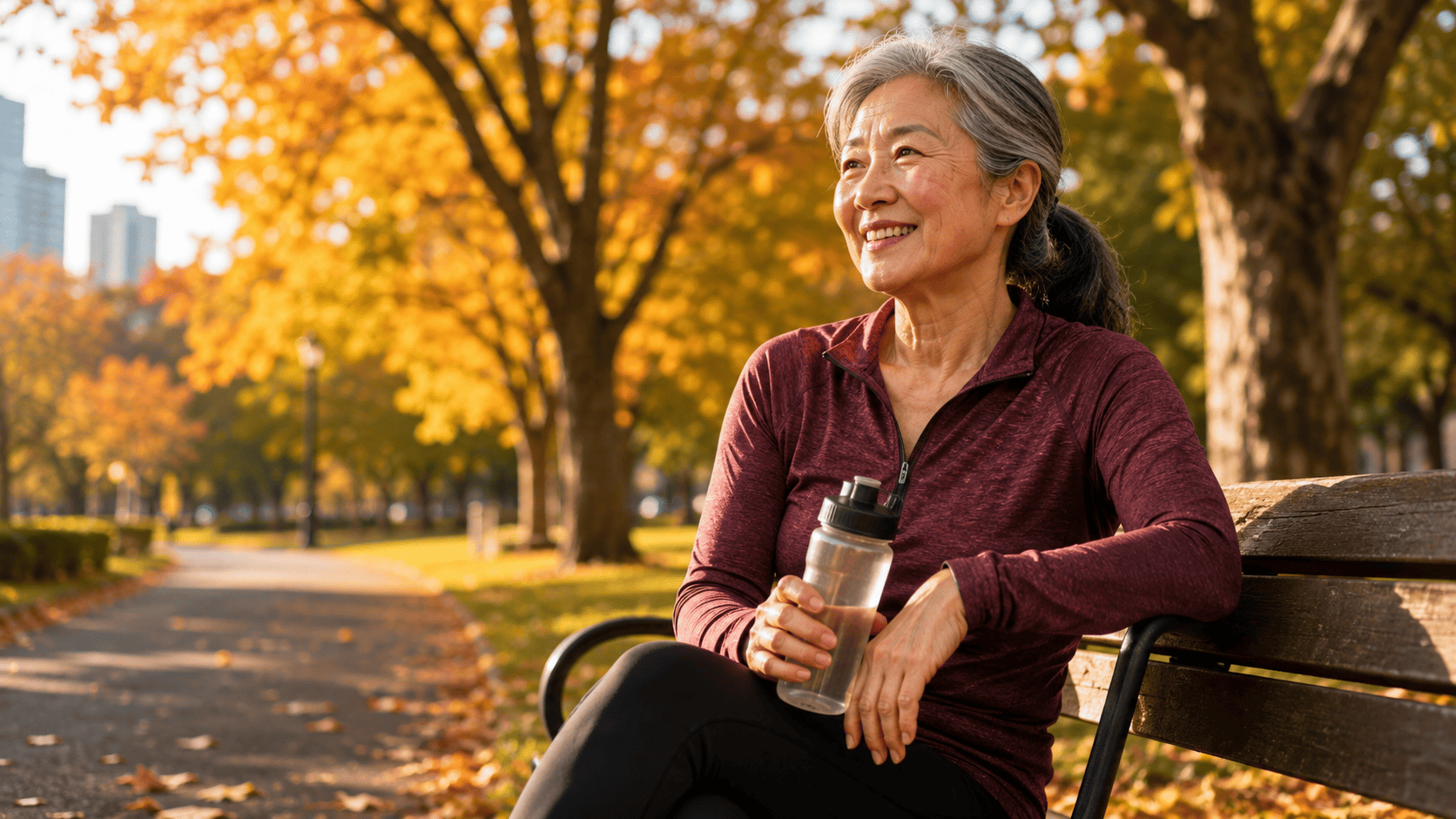 Senior runner resting in an autumn park, an example of Adobe Stock first 10 keywords and keyword relevance